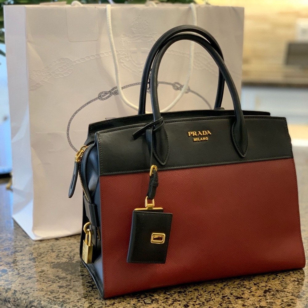 PRADA Leather Tote In Red and Black